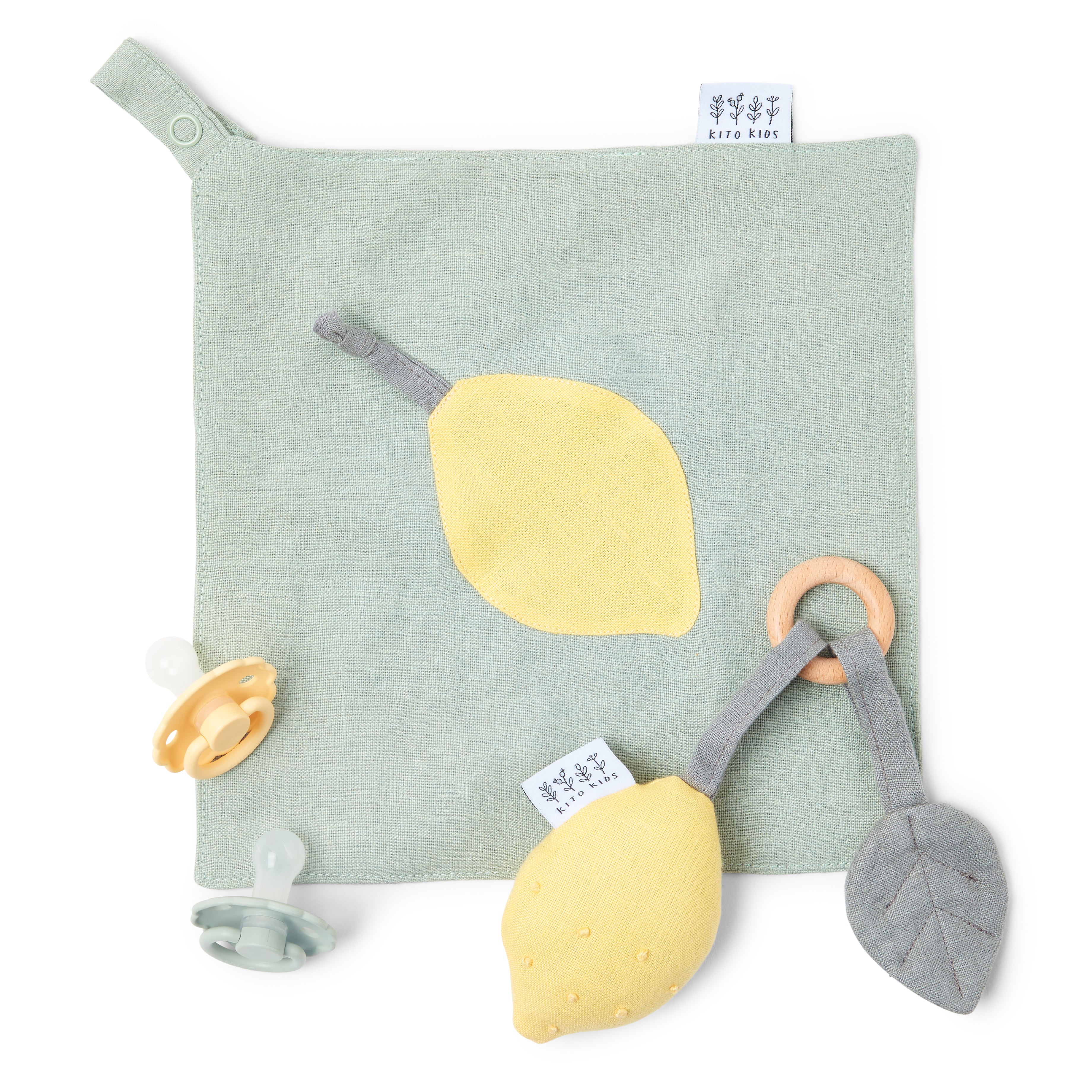 Attache tétine pratique et hochet en tissu pour bébé, parfait pour les tout-petits. Stimule la motricité et offre confort et sécurité à chaque câlin.