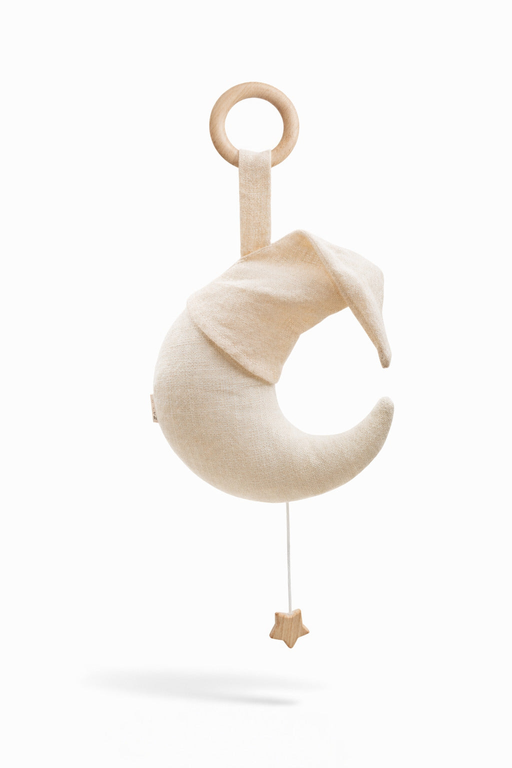Pour des nuits paisibles, notre boîte à musique lune rose en lin naturel crée une ambiance douce et sécurisante pour votre tout-petit.