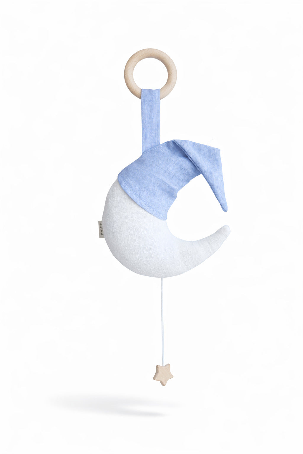 Pour des nuits paisibles, notre boîte à musique lune bleu en lin naturel crée une ambiance douce et sécurisante pour votre tout-petit.