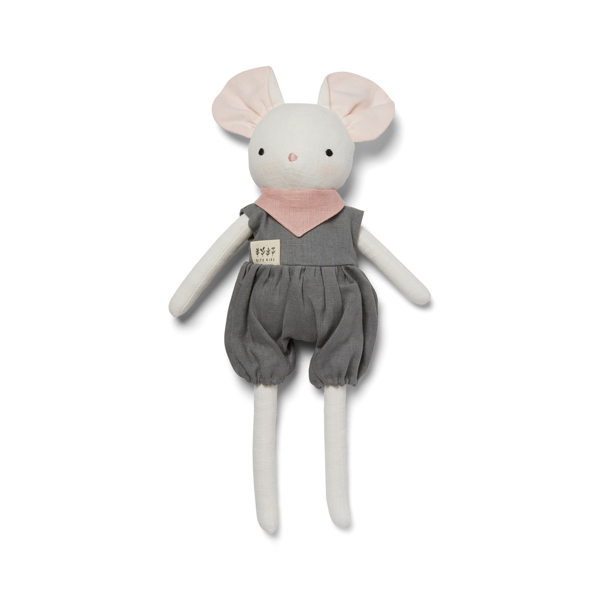 Peluche naissance souris personnalisable, lin blanc, foulard rose