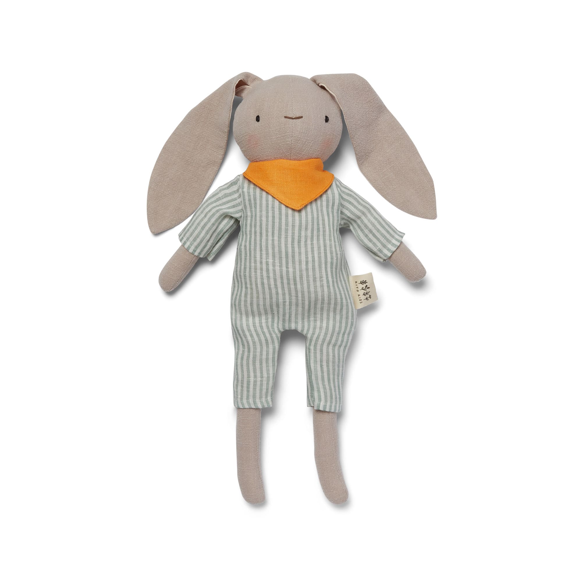 Peluche Lapin en lin Blanc et vert, Foulard orange