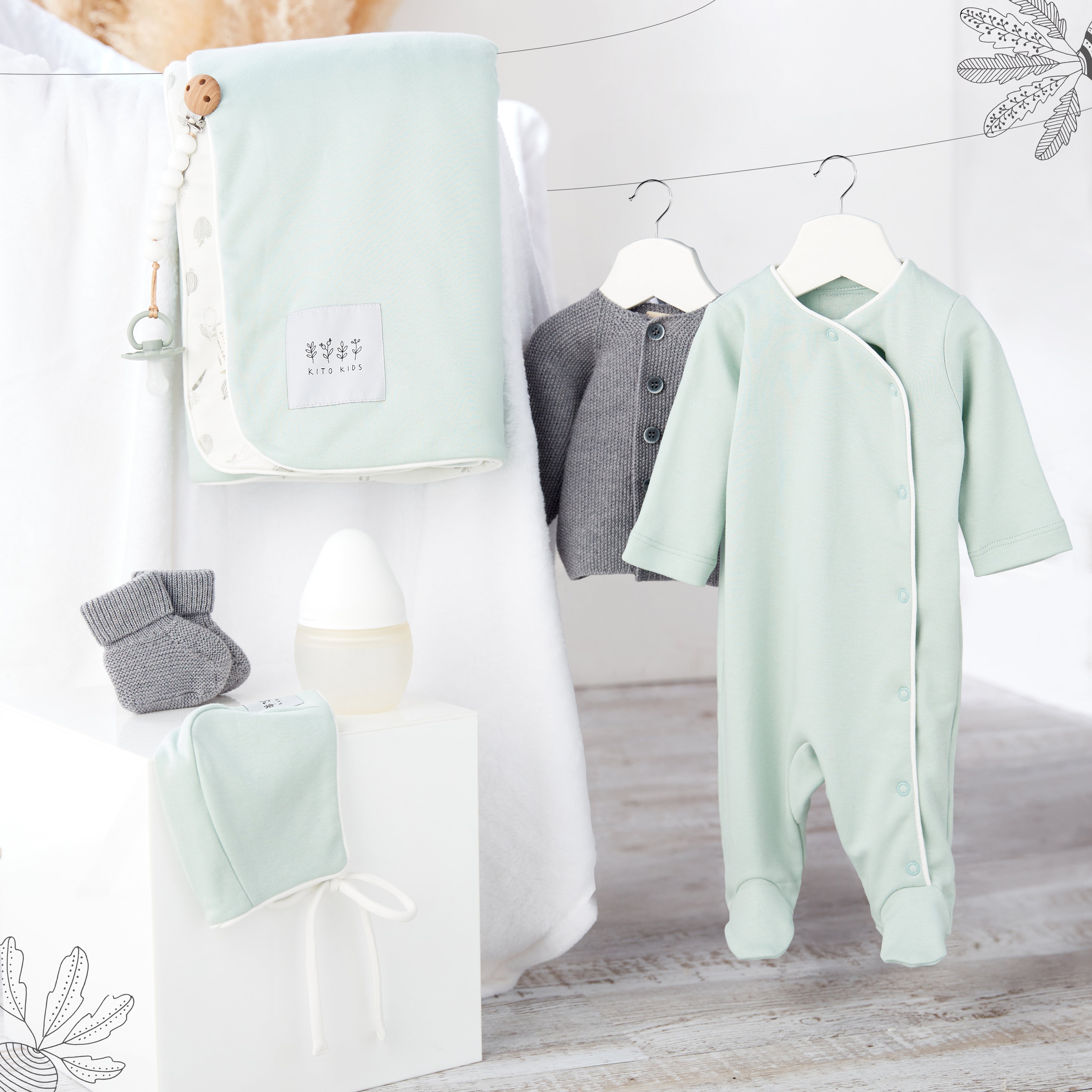 Geburtsset aus weicher Merinowolle - Grün