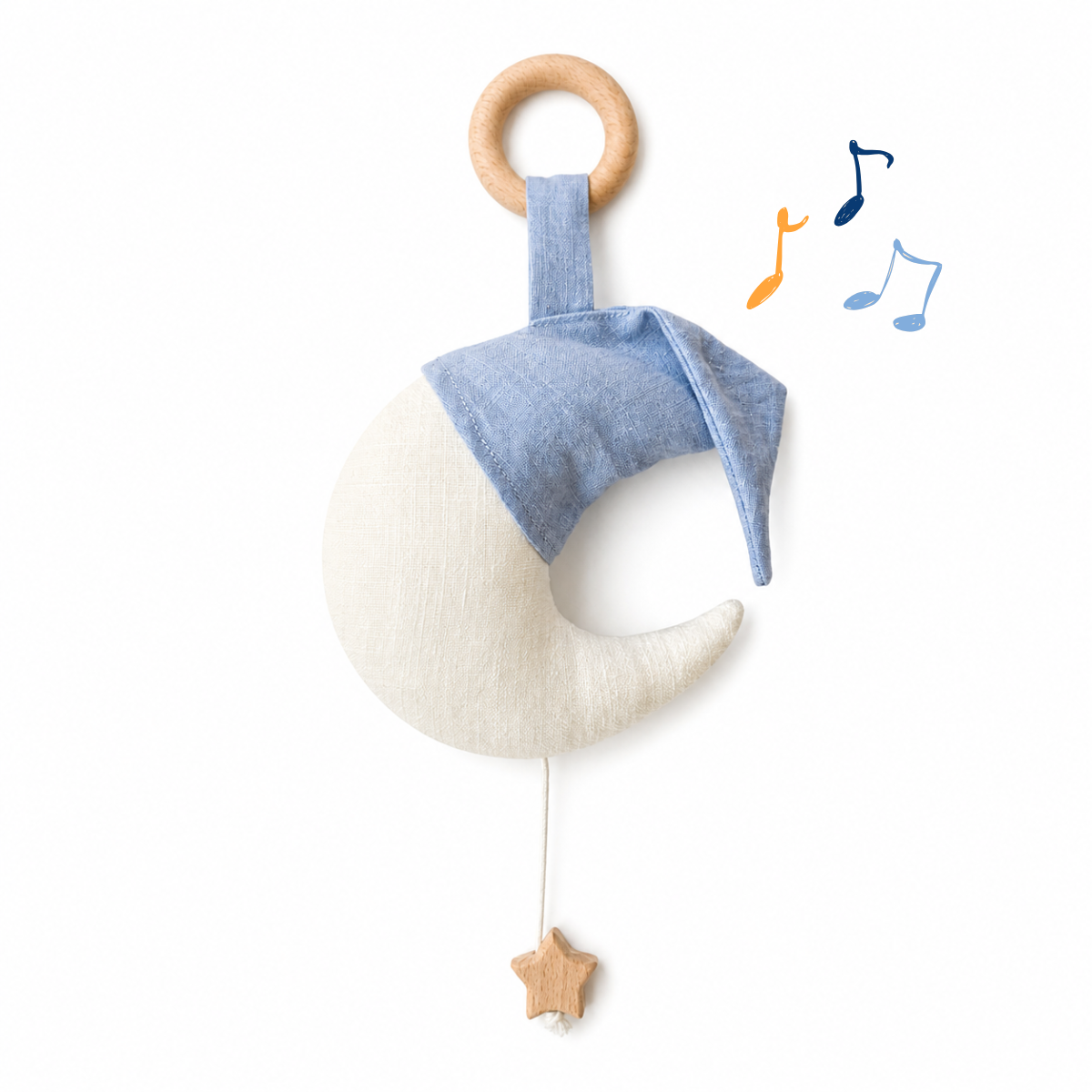 Boîte à musique Lune en Lin bleu