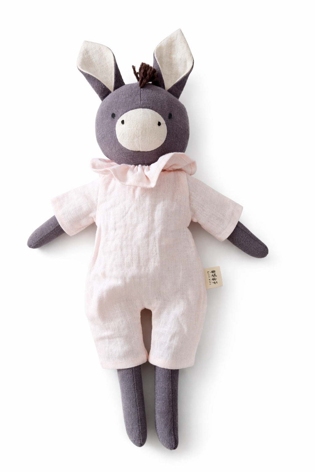 Peluche âne personnalisable en lin naturel et tenue rose parfait pour offrir confort, douceur et sécurité à votre bébé dès ses premiers mois.