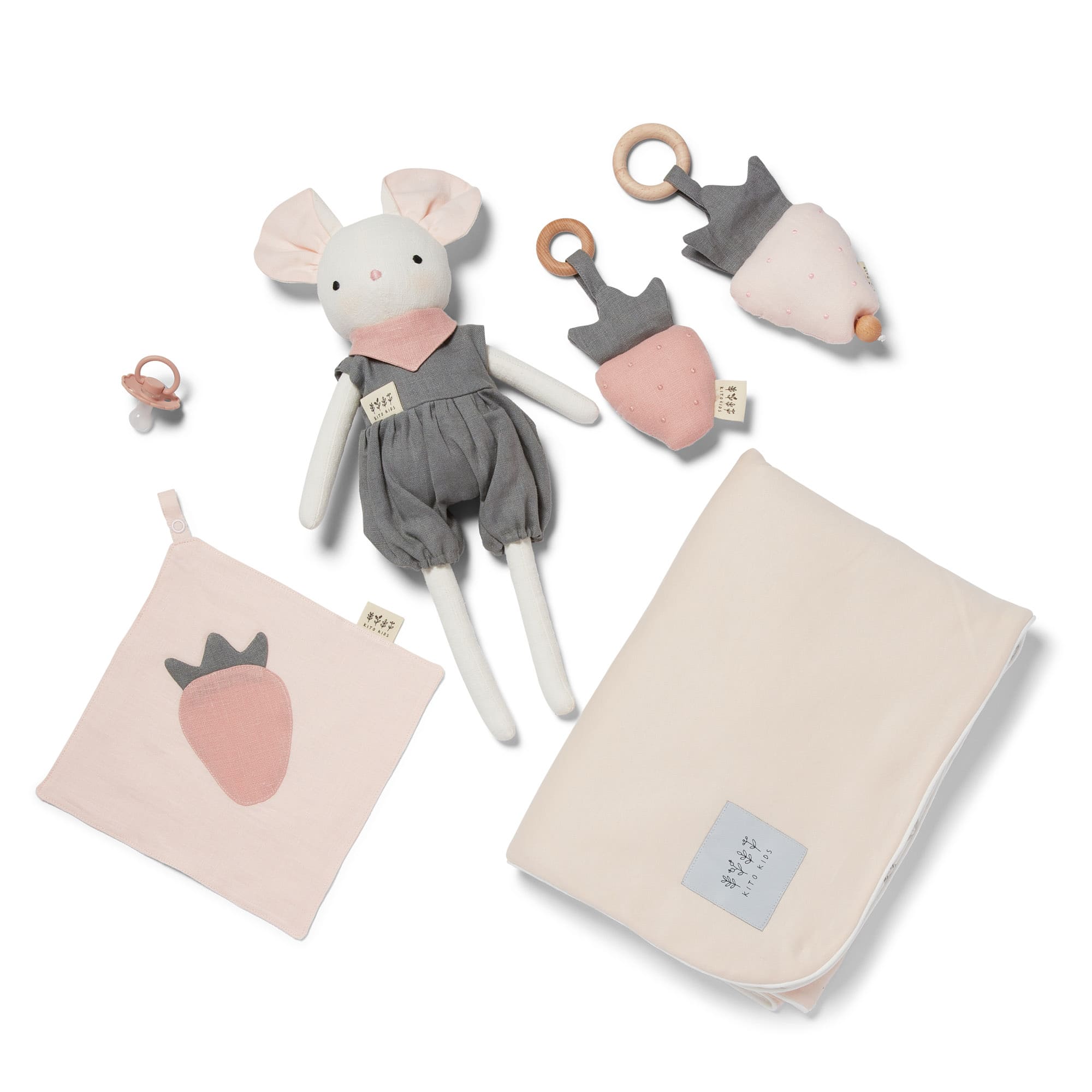 Coffret Naissance Souris Foulard rose – Cadeau Bébé Élégant & Personnalisé