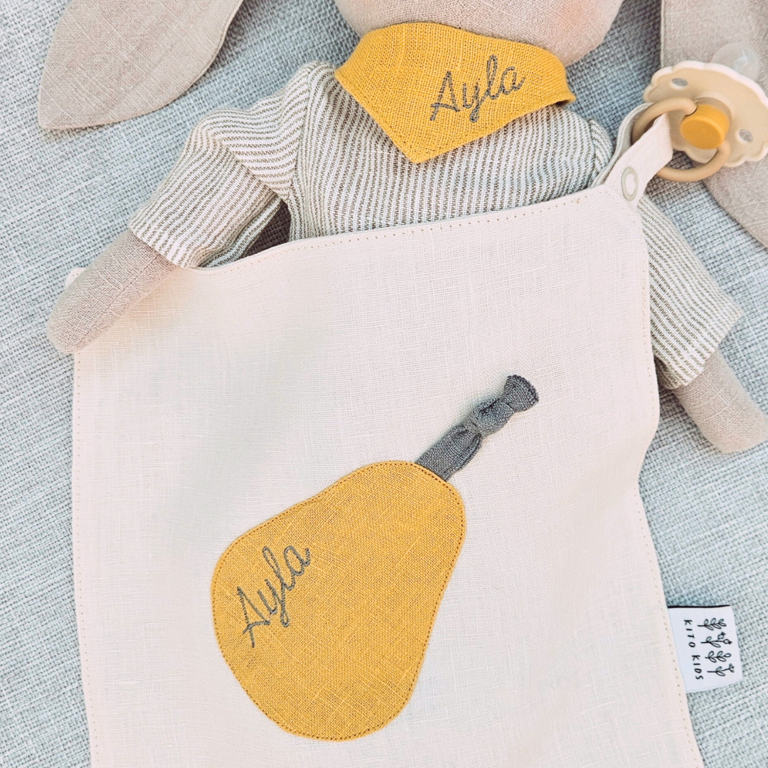 Personalized Baby Gift Set – Striped Beige Rabbit & Natural Accessories