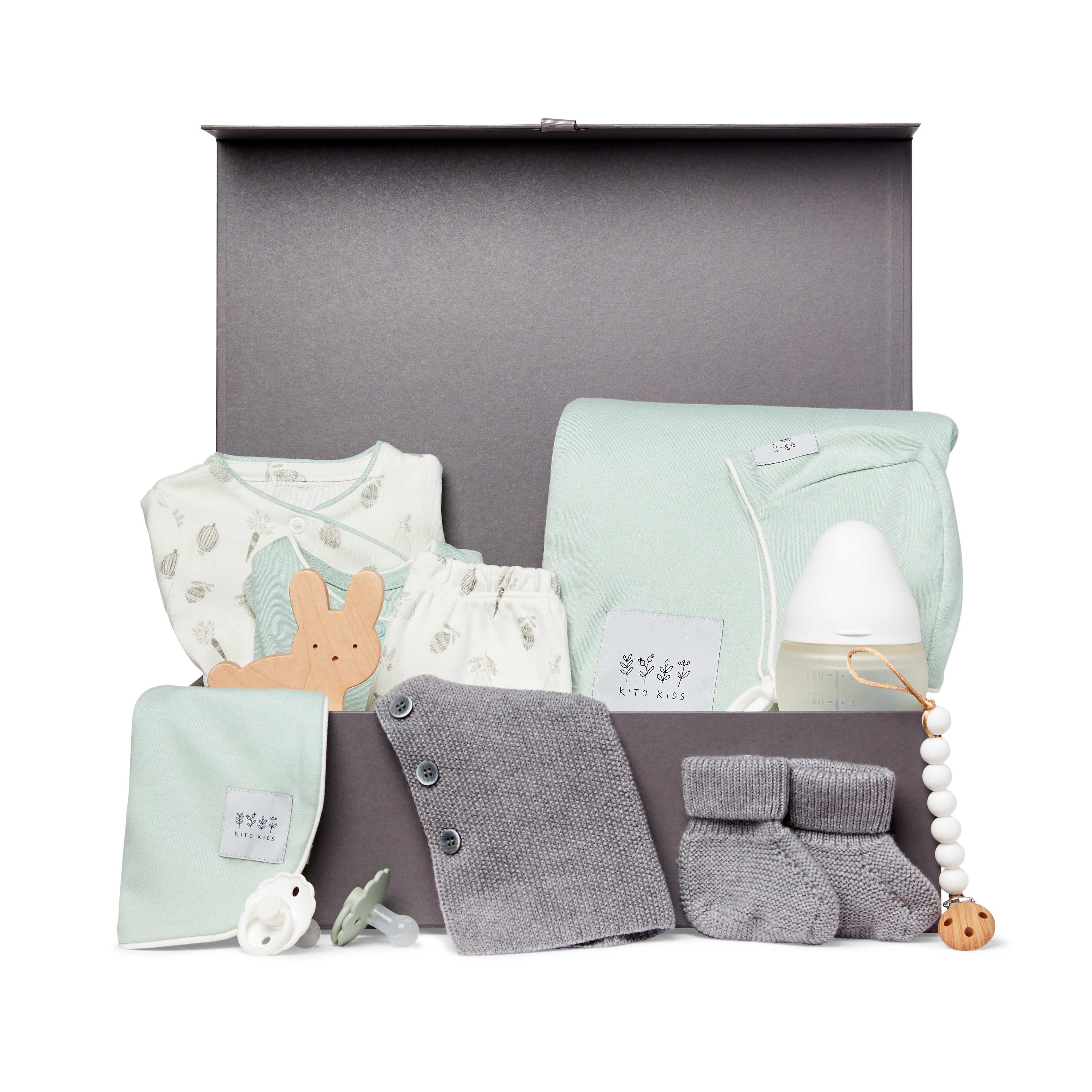 Prestige Softness Set – Large Merino Baby Box with green print
