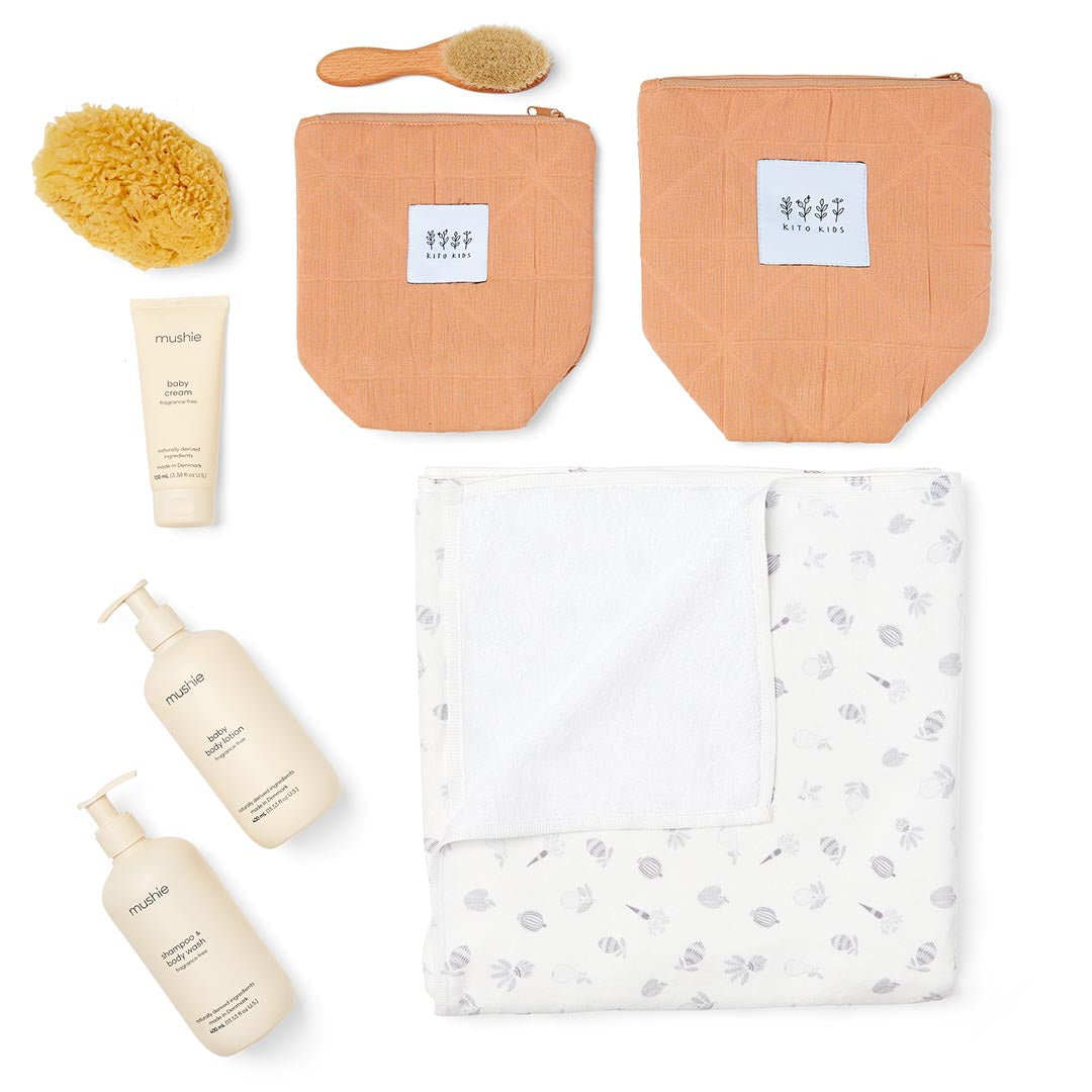 Bath Towel Gift Set - White Printed Fruits