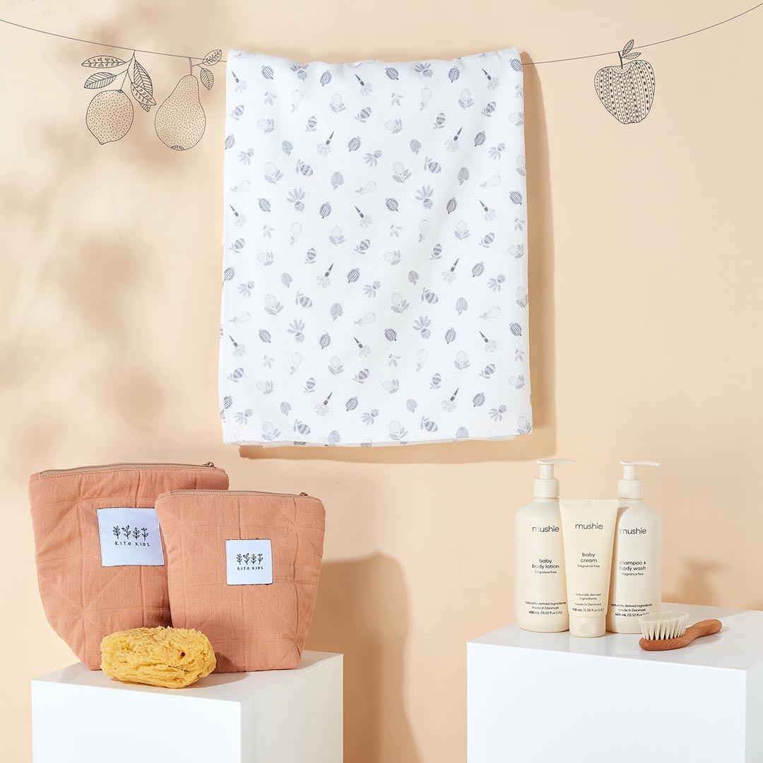 Bath Towel Gift Set - White Printed Fruits