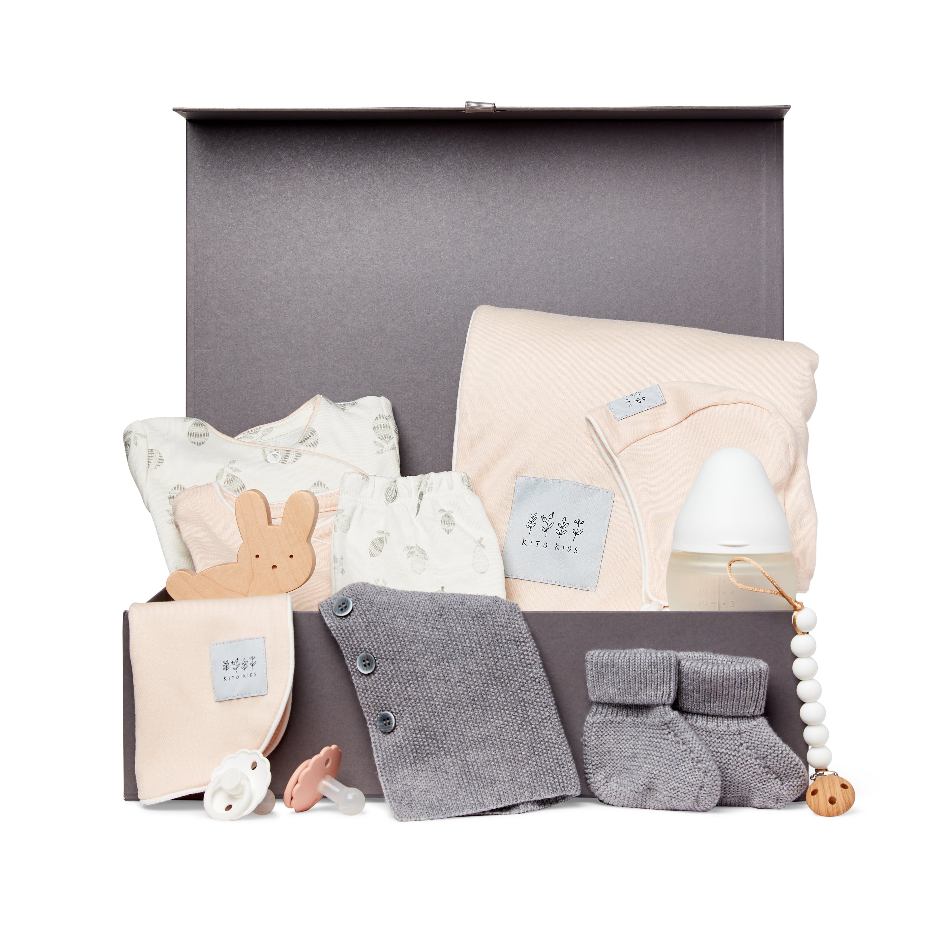 Prestige-Geschenkset – Große Baby-Box Merino bedruckt rosa