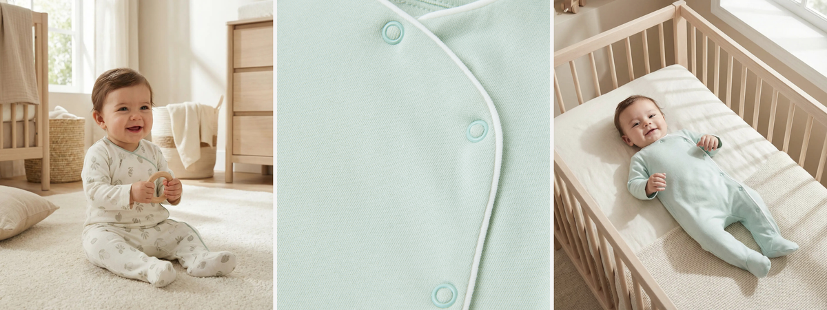 Pyjama bébé naissance en coton doux avec ouverture à boutons-pression sur le devant, confortable et pratique pour habiller facilement les nouveau-nés.
